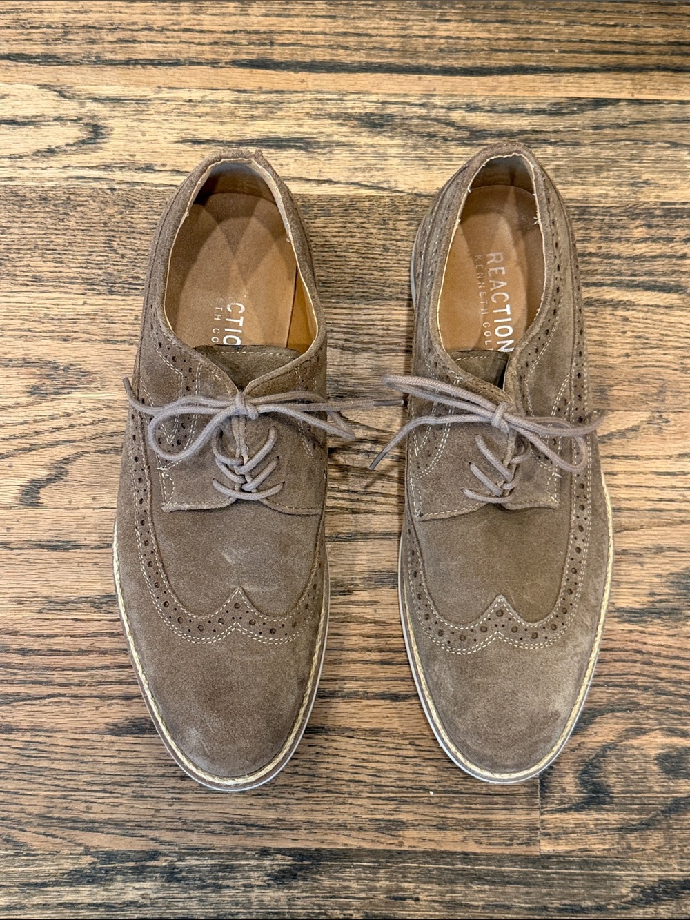 Reaction Kenneth Cole Taupe Suede Wingtip Derby Shoes